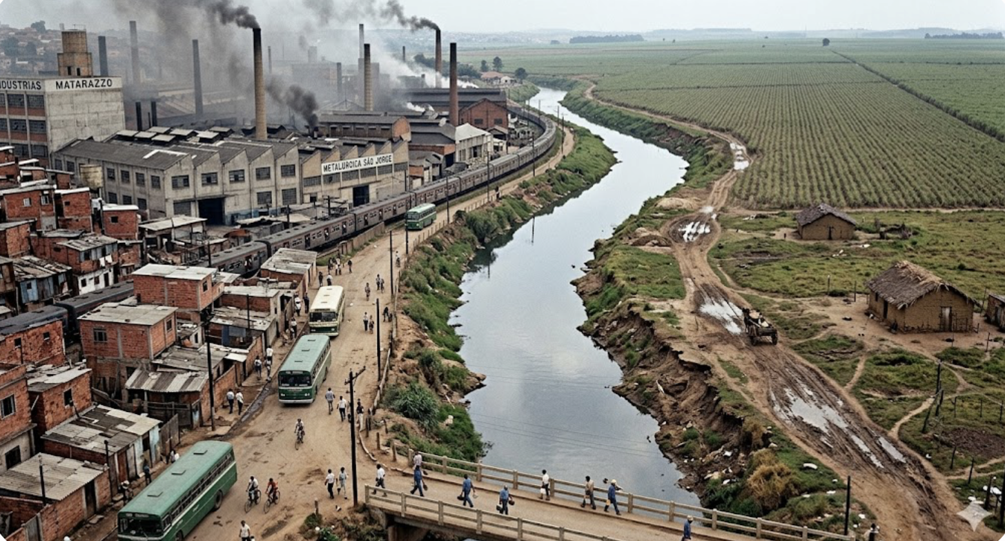 Industrial expansion in Brazil contrasted with unequal rural land structures during the postwar development period.